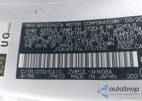 2020 Toyota Prius Prime Limited from USA, damaged, VIN JTDKARFP6L3157050